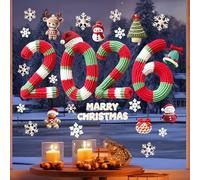 1 Sheets Christmas Window Clings for Glass Windows 2026 Window Stickers Holiday Removable Double-Sided Xmas Sticker Snowflake Snowman Reindeer Window Decals for Christmas Glass Decoration