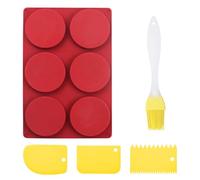 1 Silicone Mold, 1 Oil Brush, 3 Scrapers, Non-Stick Baking Mold, 6-Piece Disc Mold, Cake Base Mold, Round Chocolate Mold