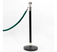 1 Silver Finish Black Stanchion Pole with 1 Dark Green Velvet Rope - Stainless Steel Queue Barrier Set for Events, Hotels, Theatres & Crowd Control