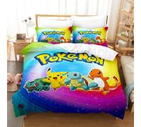 (1, Single(135x200cm)) Pokémon Bed three piece set four piece set uk size duvet cover pillowcase