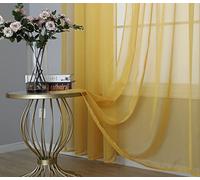 1 Single Plain Voile Curtain Panel Net Curtains Slot Top Road Pocket Header 14 Colours (Mustard, 54)