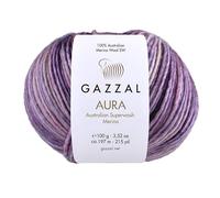 1 Skein/Ball Gazzal Aura 100% Australian Superwash Merino Wool, Hand-Dyed, Each Skein 100 g 197 m, 168 - Lilac