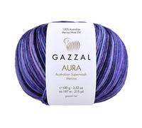 1 Skein/Ball Gazzal Aura 100% Australian Superwash Merino Wool, Hand-Dyed, Each Skein 100 g 197 m, 169 - Mauve Purple