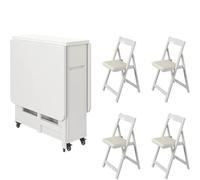 1. Solid Wood Folding Dining Table with 4 Chairs & Storage Drawers, Expandable Space-Saving Design for Kitchen or Living Room, Perfect for Family Meals