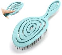 1 Spiral Detangling Brush with Flexible Bending Bristles, Vented Wet and Dry Brush, Wheat Straw and PP Handle, Anti Static Styling Tool for Curly Wavy Straight Hair, Adults and Kids, Blue