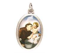 1" ST SAINT ANTHONY Silver Coloured Metal Medal Charm Pendant - Enamelled Icon