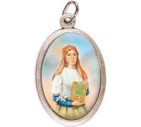 1 ST SAINT DYMPHNA Silver Coloured Metal Medal Charm Pendant - Enamelled Icon by rosarybeads4u