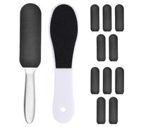 1 Stainless Steel Cuticle Remover Equipped with 10 Sandpaper Sheets and 1 Plastic Foot File, Double-Sided Foot File, Foot Cleaner Suitable for Wet and Cracked Feet