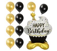 1 Standing Black Gold Cake Balloon And 10 Balloons, Luxury Party Decoration, Birthday Celebration Decoration, Children'S Party Accessories.