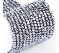 1 Strand 210Pcs Mini Faceted Glass Seed Beads 2x1.5mm Tiny Crystal Rondelle Glass Spacer Beads Full Plated for DIY Beaded Bracelet Necklace Earring Jewelry Craft Supplies, Platinum Plated