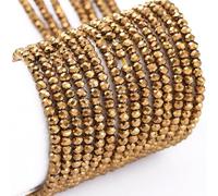 1 Strand 210Pcs Mini Faceted Glass Seed Beads 2x1.5mm Tiny Crystal Rondelle Glass Spacer Beads Full Plated for DIY Beaded Bracelet Necklace Earring Jewelry Craft Supplies, Golden Plated