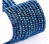 1 Strand 210Pcs Mini Faceted Glass Seed Beads 2x1.5mm Tiny Crystal Rondelle Glass Spacer Beads Full Plated for DIY Beaded Bracelet Necklace Earring Jewelry Craft Supplies, Blue Plated
