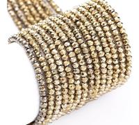 1 Strand 210Pcs Mini Faceted Glass Seed Beads 2x1.5mm Tiny Crystal Rondelle Glass Spacer Beads Full Plated for DIY Beaded Bracelet Necklace Earring Jewelry Craft Supplies, Light Gold Plated