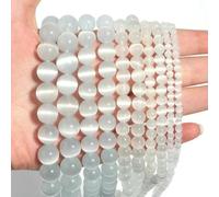 1 String 4 6 8 10 12mm Natural Stone Beads Round Cat Eye Stone Beads for DIY Jewelry Making Bracelet Earring Necklace Supplies-White-8mm(45pcs)