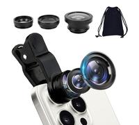 1 Suit 3 in 1 Macro Lens for Phone,Black Universal Fish Eye Wide-Angle and Macro Clip Camera Lens Kit,Compatible with Almost Any Modern Mobile Device,Easy to Install and Remove,With Small Storage Bag
