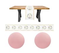 1 Table Runner, 2 Pink Coasters, Baptismal Tablecloth, Table Decoration, Linen Tablecloth, Long Table Runner For Christening Baby Shower Decoration