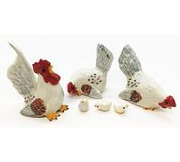 1½" Tall Japanese Bantam Chicken Family Ceramic Set of 6 pcs Tiny Rooster Porcelain Figurine Hen Pottery Animals Farm Collectible Gift