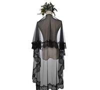 1 Tier Black Lace Tulle Cathedral Gothic Bridal Wedding Veil Headpiece - Flower Embroided Mantilla - Bride Hair Accessory Halloween Costume Headwear
