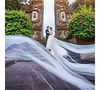 1 Tier Long Wedding Bridal Veil Simple Soft Tulle Cathedral Veil Cut Edge Drop Wedding Bridal Veils Headpieces for Bride (1.5m|Ivory)