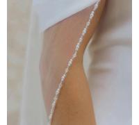 1 Tier Wedding Veil Elegant Beaded Edge Crystal Pearls Beads Edge Veil Ivory Long Bridal Veil With Comb Custom Cathedral Veil-White-230cm