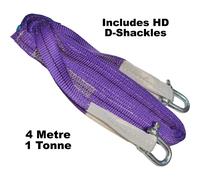 1 Ton 4 Metre Duplex Web Sling - 30mm Towing/Lifting Strap 1000KG + D-Shackles