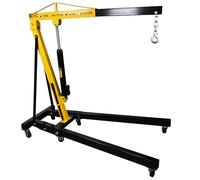 1 Ton Hydraulic Folding Engine Crane RocwooD Hoist Lift Stand 1000kg Garage Floor Stand Lift Jack for Garage Car Lifting Tools Caster Wheels Black/Yellow
