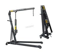 1 Tonne Hydraulic Folding Engine Crane Hoist 1000KG Floor Stand Lift Jack for Garage Car Workshop Lifting Tools Foldable Frame Caster Wheels, Grey
