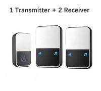1 Transmitter + 2 Receiver Wireless Door Bell Doorbell Led Flash Waterproof 300M Wall Loud Chime