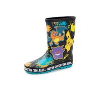 Pokemon Boys Wellington Boots | Kids Wellies with Pikachu, Gengar & Charizard Character Print in Black | Childrens Water Resistant Rubber Boots with Paint Splatter | Classic TV Series Merchandise Gift