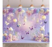 1 unidad fondo de fiesta de mariposas moradas y rosas adecuado para celebrar eventos cumpleaños aniversarios 350x240CM