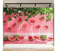 1 vibrant summer party banner - lush watermelons and green leaves on a pink background 300x200cm