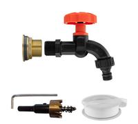 1" Water Butt Brass Kit With Black/orange Garden Tap, Ptfe Tape And 34mm Hss Hole Saw Cutter