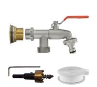 1" Water Butt Brass Kit With Dual Outlet Garden Tap Ptfe Tape And 34mm Hss Hole Saw Drill Bit