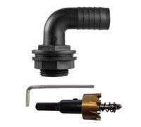 1" Water Tank Connector with 34mm Hole Saw Drill Bit Set Leak-Proof Rainwater Tank Fitting, Durable Plastic Bulkhead Connector for Water Tanks, Barrels (Elbow + Drill Bit)