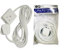 1 Way Extension Lead 5 Metre Gang Cable 13A Amp Electrical White Mains Adapter New Uk Plug 3 Pin Socket Outlet