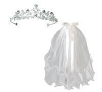 1 Wedding Crown And 1 Piece Veil, Ele Rhinestone Crown, Party Dress Up Hair Accessories, Bridal Headdress.