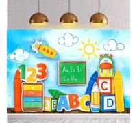 1 welcome back to school photography background blue sky letters and colorful crayon design party supplies decoration banner