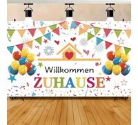 1 Welcome decoration - Family reunion celebration made of polyester fiber with colorful balloons, stars and paper scraps 440x300CM