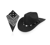 1 Wide-Brimmed Cowboy Felt Hat And 1 Multifunctional Square Scarf, Retro Hats, Clothing Accessories, Fashionable Simple Hats