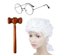 1 Wig, 1 Wooden Hammer, 1 Glasses, Judge Costume Accessories, Role Play Costume Set