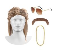 1 Wig Set, Including Wig, Beard, Glasses, Necklace, Cosplay Props, Men'S Wig, Holiday Party Costume Accessories Decoration