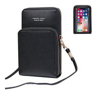 1 women's black PU fashion touch screen single shoulder small bag, mobile phone wallet, women's mini shoulder bag, vertical square zipper solid color small bag, fashion simplicity, fashion printing