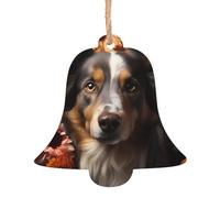 1 Wooden Xmas Tree Ornaments, Cute Dog with Flowers Print Christmas Party Decoration Wood Pendant, for Home Crafts Hanging