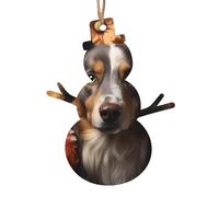 1 Wooden Xmas Tree Ornaments, Cute Dog with Flowers Print Christmas Party Decoration Wood Pendant, for Home Crafts Hanging