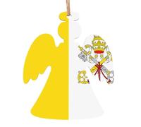 1 Wooden Xmas Tree Ornaments, Vatican Flag Print Christmas Party Decoration Wood Pendant, for Home Crafts Hanging