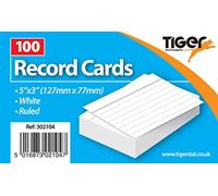 1 x 100 Sheet Pack of Record Flash Cards Ruled Study Revision White 5x3"