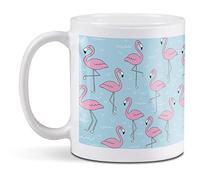 1 x 11oz (284ml) White Ceramic Mug Cup - Pretty Pink Flamingo Tropical Print Design for Coffee Tea Drinks Kitchen Birthday Office Fun #15774