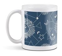 1 x 11oz (284ml) White Ceramic Mug Cup - Pretty Sun Moon Stars Celestial Design for Coffee Tea Drinks Kitchen Birthday Office Fun #13052