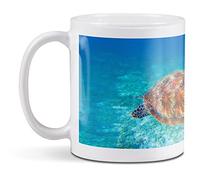 1 x 11oz (284ml) White Ceramic Mug Cup - Underwater Turtle Swimming Ocean Design for Coffee Tea Drinks Kitchen Birthday Office Fun #14587