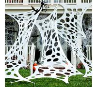 1 x 12 m Halloween Giant Spider Web - White Decorative Spider Webs - with 40 g Spider Web, 40 Pieces Spiders, 24 Pieces Bat, 12 Pieces Ground Anchor, Halloween Triangle Spider Webs Decoration for
